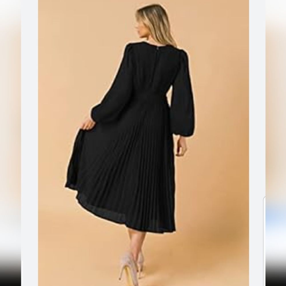 Paintcolors Women's Long Puff Sleeve Pleated Long Maxi Dress Cutout High Waist M